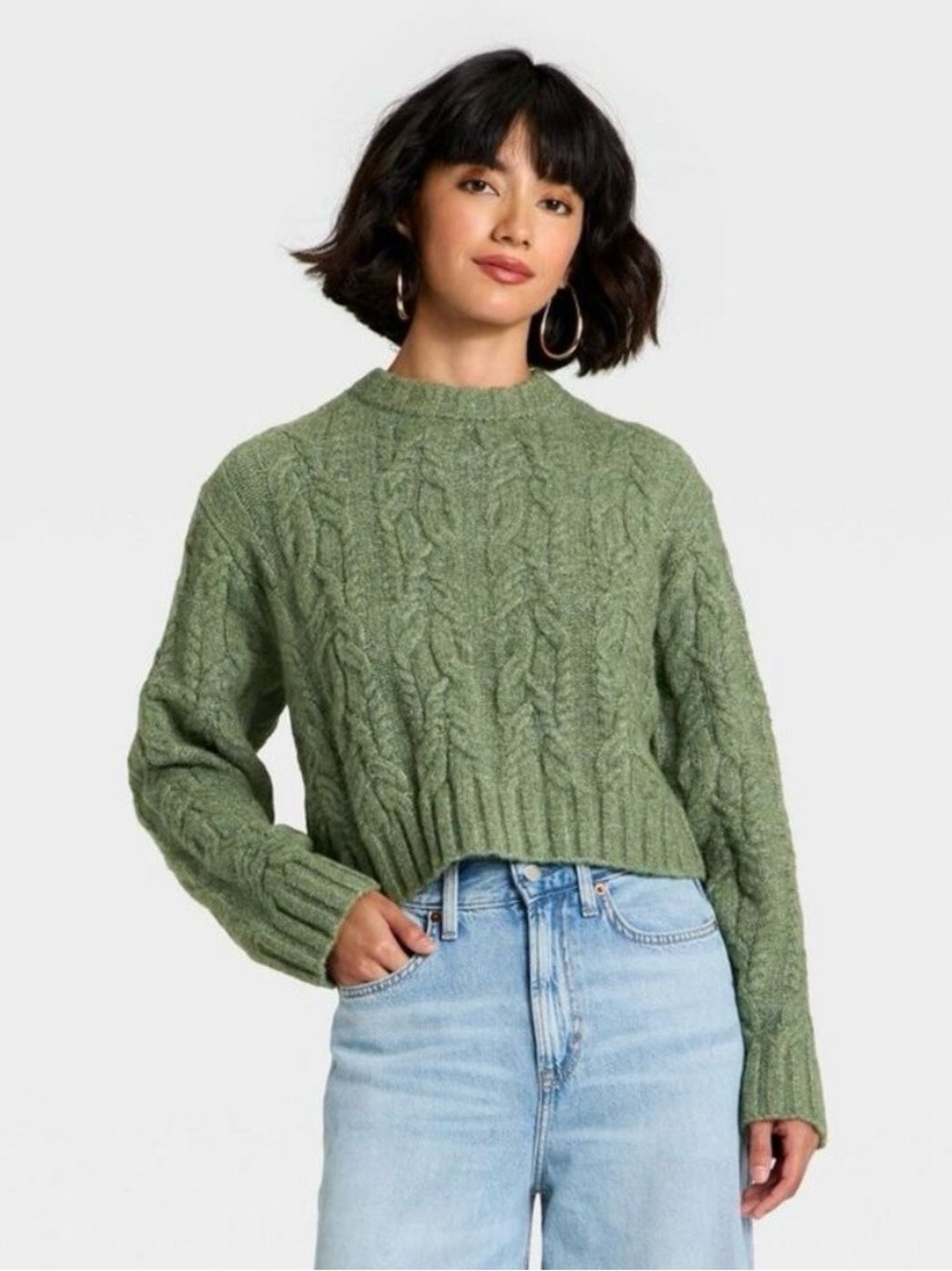 Universal Thread Olive Cable Knit Crewneck Sweater Size L